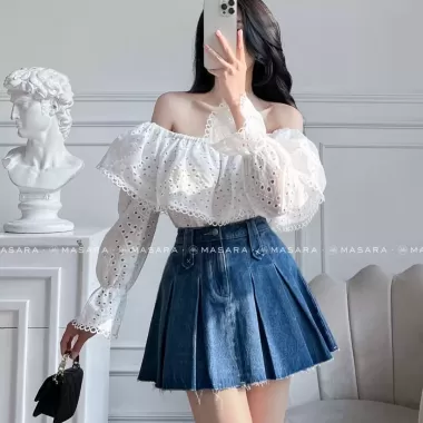 [LÓT JEAN] Chân váy ngắn xếp ly to váy jean xoè vải bò cao cấp có quần bảo hộ lên dáng siêu xinh A17 10