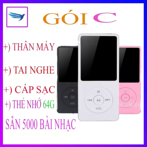 Hình ảnh sản phẩm Máy nghe nhạc mini mp3 phát và chơi nhạc mp4 kết nối bluetooth có màn hình lcd loa ngoài kèm thẻ nhớ tai nghe cáp sạc
