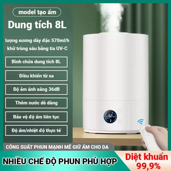 Hình ảnh sản phẩm Máy Phun Sương Tạo Ẩm Không Khí Xiaomi/Beemi 8 lít Khuếch Tán Tinh dầu Công Suất 25W Có điều khiển từ xa