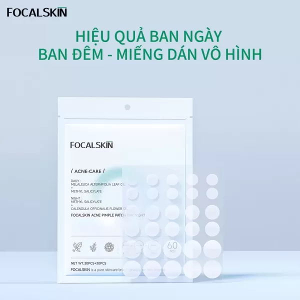 Hình ảnh sản phẩm Miếng Dán Mụn FOCALSKIN Ngày và Đêm Chống Nước Kiểm Soát Dầu Bộ 60 miếng