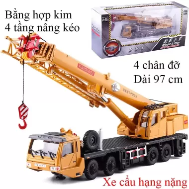 Mô hình xe cẩu hạng nặng 4 tầng bằng hợp kim nguyên khối kéo dài 97cm có 4 chân đỡ, 8 bánh xe gấp gọn mở rộng được 1