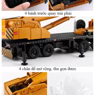 Mô hình xe cẩu hạng nặng 4 tầng bằng hợp kim nguyên khối kéo dài 97cm có 4 chân đỡ, 8 bánh xe gấp gọn mở rộng được 3