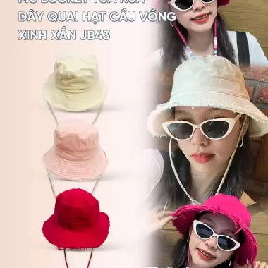 Mũ Bucket Tua Rua Dây Quai Đính Hạt Xinh Xắn JB43 Jussy Fashion Kiểu Nón Tai Bèo Nam Nữ Có Dây Rút Thu to Nhỏ 6