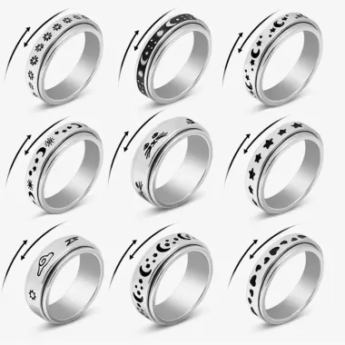Nhẫn thép không gỉ cho nam spinner xoay fidget chống căng thẳng tái sinh vòng quay