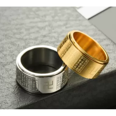NHẪN XOAY KHẮC CHÚ ĐẠI BI TITANIUM BỌC VÀNG NC017-VANG 4 NHẪN XOAY KHẮC CHÚ ĐẠI BI TITANIUM BỌC VÀNG NC017-VANG 4