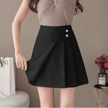 NITTY Váy ngắn nữ váy đen váy chữ A cạp cao phong cách Hàn Quốc 6 NITTY Váy ngắn nữ váy đen váy chữ A cạp cao phong cách Hàn Quốc 6