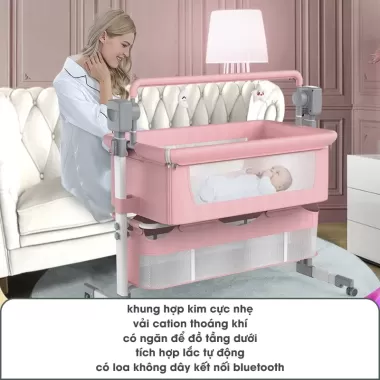 Nôi điện cho bé mumkid cao cấp tùy chỉnh độ cao chống trào ngược, nôi ghép giường phát nhạc kết nối bluetooth MK-058 4