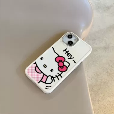 Ốp điện thoại hoạt hình Hello Kitty Thiết kế hoạt hình bằng kim loại trong suốt, Màu bạc sáng bóng cho oppo Realme 14PRO 12 5 C21Y C15 C75 NARZO50 C35 14 GT3 C65 11 C2 9PRO C63 7I C12 C55 13PROPLUS C20 6