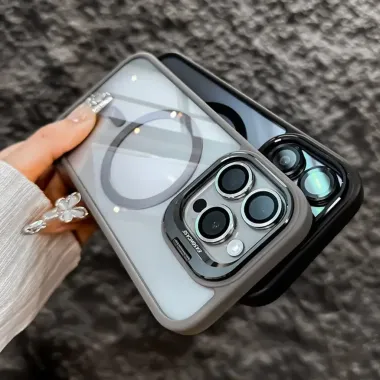 ốp lưng iphone Clear Camera Từ Tính Stent Ốp lưng Tương Thích ốp Cho iPhone 16 15 14 13 12 11 Pro Max Plus Mang Theo Ống Kính Sang Trọng Trong Suốt Chống Sốc Ốp Lưng
