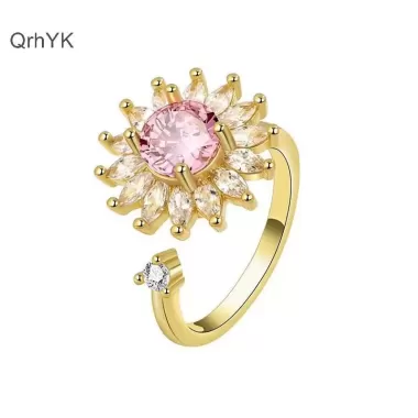 PANPIA-Đèn Mặt Trời Xoay Được Cho Nữ Chống Căng Thẳng Lo Âu Fidget Hoa Hướng Dương Mặt Trời Ngôi Sao Nhẫn Đảng Thẩm Mỹ Trang Sức Quà Tặng 3