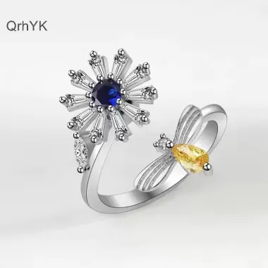 PANPIA-Đèn Mặt Trời Xoay Được Cho Nữ Chống Căng Thẳng Lo Âu Fidget Hoa Hướng Dương Mặt Trời Ngôi Sao Nhẫn Đảng Thẩm Mỹ Trang Sức Quà Tặng 8
