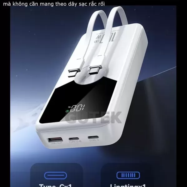 Hình ảnh sản phẩm Pin Sạc 30000mAh 20000mAh Gutek GT229 sạc nhanh 100W pin dung lượng lớn tích hợp dây cáp cho điện thoại