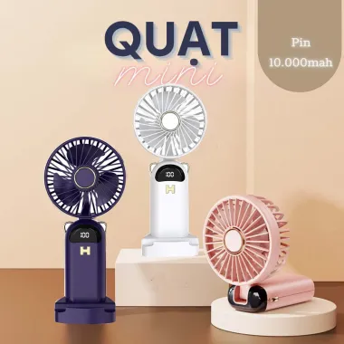 Quạt Mini Tích Điện Cầm Tay Kẹp Bàn Sạc Pin 5 Tốc Độ Có Đèn LED Xoay 360 Độ Giá Rẻ