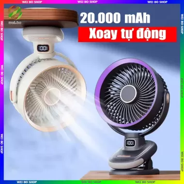 Quạt Mini Xoay Tự Động Kẹp Tích Điện 7 Inch Kẹp Bàn Xe Đẩy Pin 20000mAh Có Bảo Hành