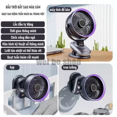 Quạt Mini Xoay Tự Động Kẹp Tích Điện 7 Inch Kẹp Bàn Xe Đẩy Pin 20000mAh Có Bảo Hành 4 Quạt Mini Xoay Tự Động Kẹp Tích Điện 7 Inch Kẹp Bàn Xe Đẩy Pin 20000mAh Có Bảo Hành 4