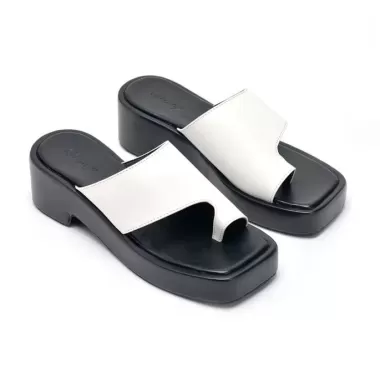 [Sẵn 37,38 - mô tả] ORDER ~ SEXY M Dép xỏ ngón da trơn đế bánh mì dành cho nữ mùa hè mặc ngoài thời trang 1