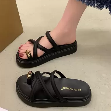 [Sẵn 37,38 - mô tả] ORDER ~ SEXY M Dép xỏ ngón da trơn đế bánh mì dành cho nữ mùa hè mặc ngoài thời trang 5
