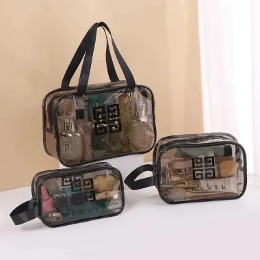 Set 3 túi trong suốt đựng đồ, mỹ phẩm du lịch thời trang