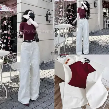 Sét bộ áo thun tăm mix quần suông kitty 35-53 kg 3 Sét bộ áo thun tăm mix quần suông kitty 35-53 kg 3