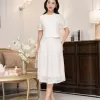 Set Sơ Mi Nữ Hana Phối Chân Váy Hoạ Tiết Ren Lỗ, Bộ Áo Chân Váy Sang Chảnh Tiểu Thư Tôn Dáng Đi Chơi LAGOO