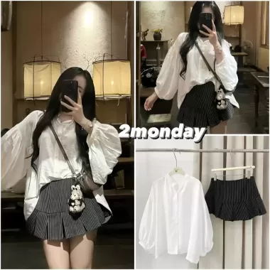 Set Sơ Mi Nữ Hana Phối Chân Váy Hoạ Tiết Ren Lỗ, Bộ Áo Chân Váy Sang Chảnh Tiểu Thư Tôn Dáng Đi Chơi LAGOO 7