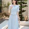 Set Sơ Mi Nữ Hana Phối Chân Váy Hoạ Tiết Ren Lỗ, Bộ Áo Chân Váy Sang Chảnh Tiểu Thư Tôn Dáng Đi Chơi LAGOO 8