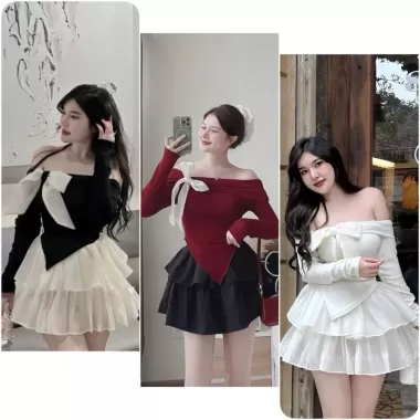 Set váy thời trang nữ mặc đi chơi chất borip cổ tròn tay ngắn crotop chân váy chữ A có dây thun dáng maxi siêu xinh