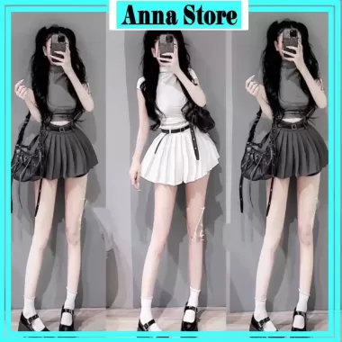 Set váy thời trang nữ mặc đi chơi chất borip cổ tròn tay ngắn crotop chân váy chữ A có dây thun dáng maxi siêu xinh