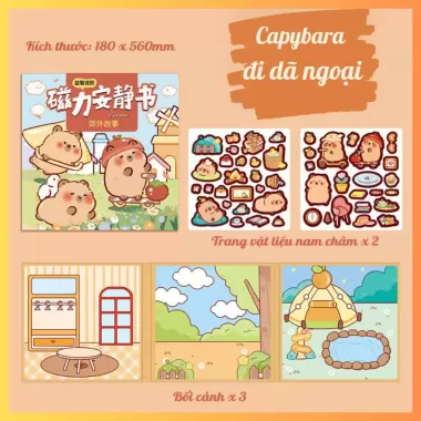 Sổ Nam Châm Capybara Bóc Dính Tiện Lợi - Đồ Chơi Cho Bé Trai Và Bé Gái, Sổ Sticker Từ Tính Thủ Công 4