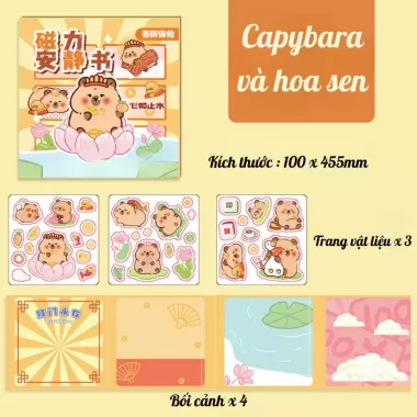 Sổ Nam Châm Capybara Bóc Dính Tiện Lợi - Đồ Chơi Cho Bé Trai Và Bé Gái, Sổ Sticker Từ Tính Thủ Công 8