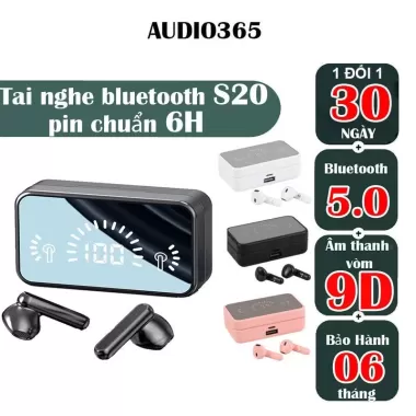 Tai nghe bluetooth không dây S20 cảm ứng, bass cực hay, siêu nhỏ gọn, pin 6H - AUDIO365 1