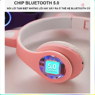 tai nghe bluetoth 5.0 mèo AKS-28 ECOKING,có micro trò chuyện,jăc cắm lúc hết pin,có đèn LED 7M,thẻ TF âm thanh nổi pin 8