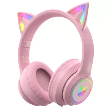 Tai Nghe Chụp Tai Mèo Không Dây Có Mic ONIKUMA B90 Màu Hồng Bluetooth Headphone Gaming Đèn RGB Cho PC Laptop điện thoại