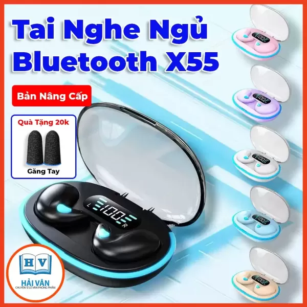 Hình ảnh sản phẩm Tai Nghe Không Dây Ngủ Bluetooth X55, Tai Nghe  X55 Pro Mẫu Mới Mỏng Nhẹ Nằm Ngủ, Micro Tích Hợp Nhiều Màu