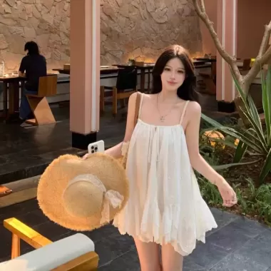 [TẶNG QUẦN/ SẴN] VÁY HAI DÂY BUỘC NƠ THÊU HOA SANG CHẢNH ĐI CHƠI ĐI BIỂN SIÊU XINH 6