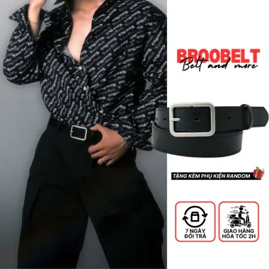 Thắt lưng Unisex Da PU Broobelt Đen Bản 2.3cm Lỗ Bấm - Dây Nịt Nam Nữ Giá Rẻ 90k 5