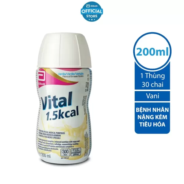 Thùng 30 chai sữa Vital 1.5kcal hương vani: Đánh giá dinh dưỡng cho người tiêu hoá kém