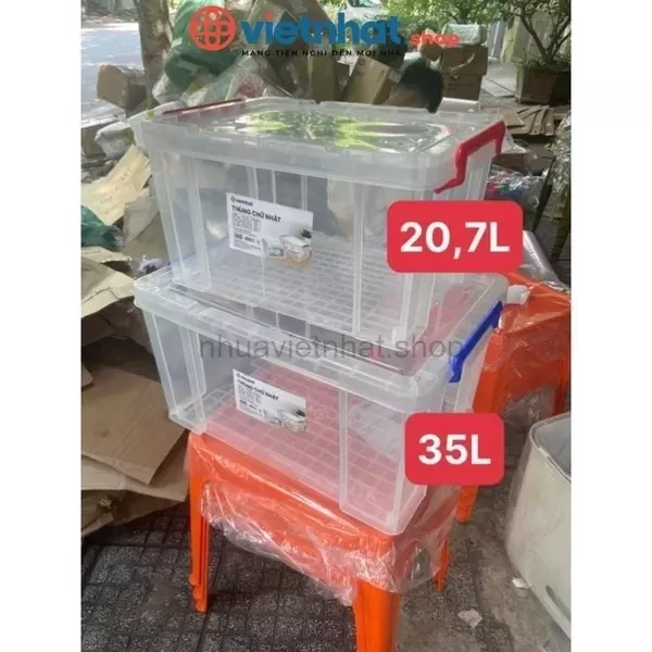 Hình ảnh sản phẩm Thùng nhựa vuông 20L Việt Nhật trong suốt chắc chắn (41x31x24cm)-5370
