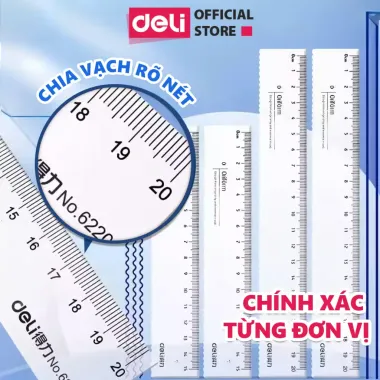 Thước kẻ Deli trong suốt học sinh giá rẻ chỉ 7000đ - Thước kẻ nhựa dễ nhìn chính hãng