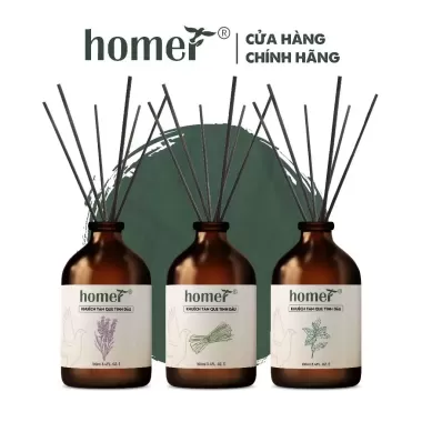 Tinh dầu thơm phòng Sả chanh khuếch tán dạng que gỗ thiên nhiên HOMER dung tích 100ml/250ml - Thơm suốt 600 giờ, khử mùi