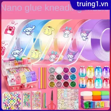 Tự làm keo nano nhào nhạc thổi bong bóng trọn bộ băng nano double-sided paste thổi bong bóng giải nén bộ vật liệu đồ chơi