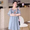 Váy Bo Thun Ngực Babydoll Vải Họa Tiết Chắp Vá Dễ Thương 2024 3