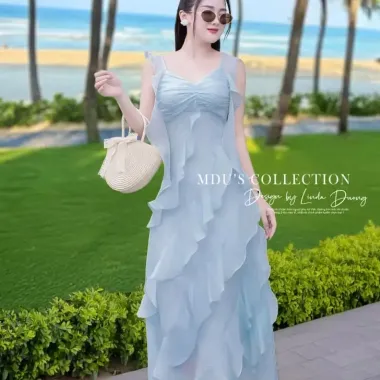 Váy trễ vai đi biển nữ dáng dài maxi hè giá rẻ chỉ 119k Váy kaki maxi cho mùa hè