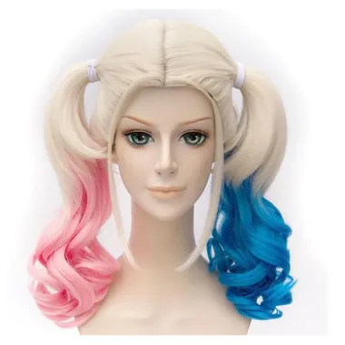 Vàng nhạt Hồng Xanh Hỗn Hợp Tóc Giả Cho Suicide Squad Harleen Quinzel Harley Quinn Anime Cosplay Tóc Giả 4