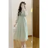 Váy Cổ Yếm Hở Vai Chiết Eo Dáng Dài 2 Lớp Tiểu Thư Hàn Quốc Giá Cực Sốc 187k