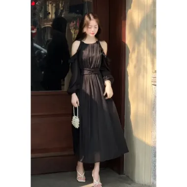 Váy Cổ Yếm Hở Vai Chiết Eo Dáng Dài 2 Lớp Tiểu Thư Hàn Quốc Giá Cực Sốc 187k 3