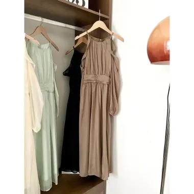 Váy Cổ Yếm Hở Vai Chiết Eo Dáng Dài 2 Lớp Tiểu Thư Hàn Quốc Giá Cực Sốc 187k 6