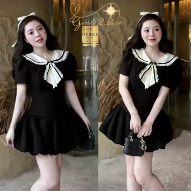 Váy nữ - Đầm dự tiệc thiết kế chiết eo che khuyết điểm tốt consert thủy thủ , phong cách Preppy học sinh VB06 1
