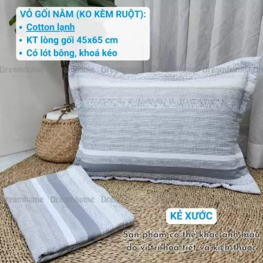 Vỏ gối nằm Cotton Poly bốn mùa 45x65 1 đôi áo gối trần bông, khóa kéo tiện lợi hình Hoa hồng đỏ mềm mịn thoáng mát VH03 9