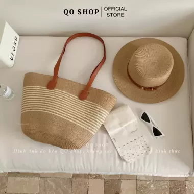 [XẢ HÀNG]Combo Túi Mũ Cói Đi Biển Phối Đai Da Phong Cách Hàn Quốc Nón Cói Che Nắng Đi Chơi Đi Du Lịch T17M17 QO SHOP 1